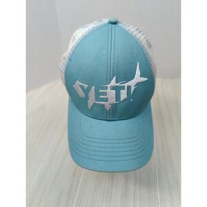 Yeti Coolers blue white snapback hat fish fishing USED READ